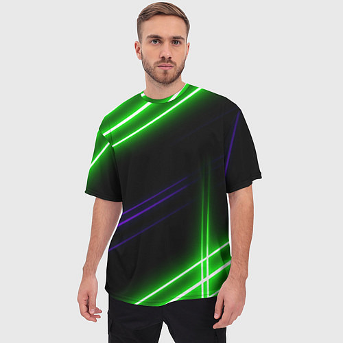 Мужская футболка оверсайз Green pink purple line / 3D-принт – фото 3