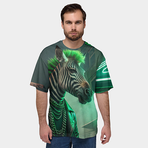 Мужская футболка оверсайз Cyperpunk zebra / 3D-принт – фото 3