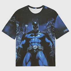 Футболка оверсайз мужская Бэтмен синий город, цвет: 3D-принт