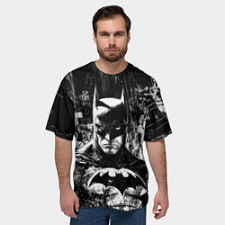 Футболка оверсайз мужская Бэтмен черно-белый стиль, цвет: 3D-принт — фото 2