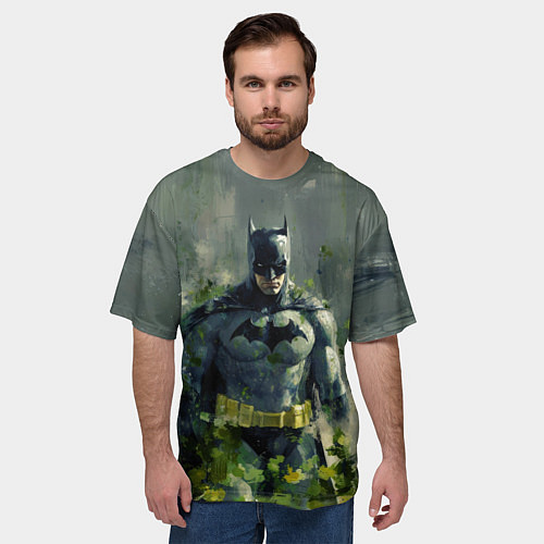 Мужская футболка оверсайз Бэтмен зеленые краски / 3D-принт – фото 3