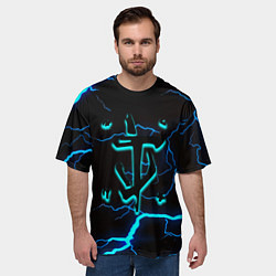 Футболка оверсайз мужская Doom молнии неоновые, цвет: 3D-принт — фото 2
