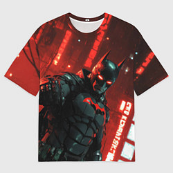 Футболка оверсайз мужская Черный Бэтмен на фоне красного города, цвет: 3D-принт