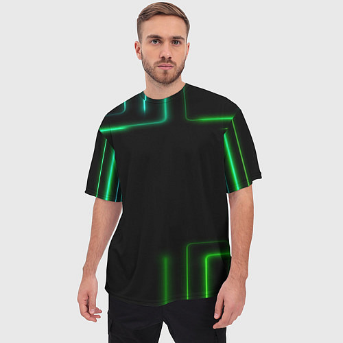 Мужская футболка оверсайз Black green color / 3D-принт – фото 3