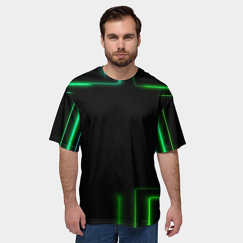 Мужская футболка оверсайз Black green color / 3D-принт – фото 3