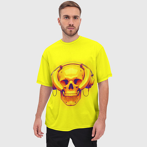 Мужская футболка оверсайз Yellow bananas skull - cyberpunk / 3D-принт – фото 3