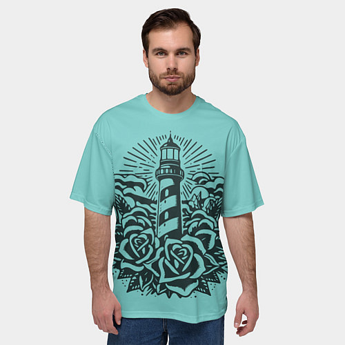 Мужская футболка оверсайз Маяк и розы / 3D-принт – фото 3