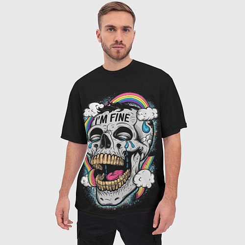 Мужская футболка оверсайз Skull and rainbow - im fine / 3D-принт – фото 3