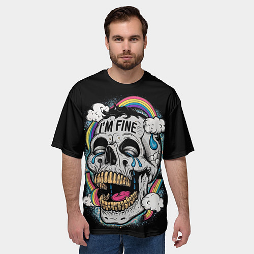 Мужская футболка оверсайз Skull and rainbow - im fine / 3D-принт – фото 3