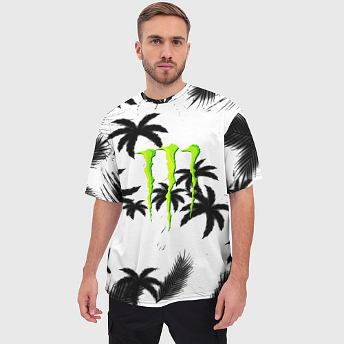 Мужская футболка оверсайз Monster energy пальмы / 3D-принт – фото 3