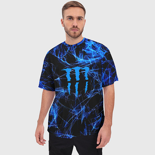 Мужская футболка оверсайз Monster energy искры дымы / 3D-принт – фото 3