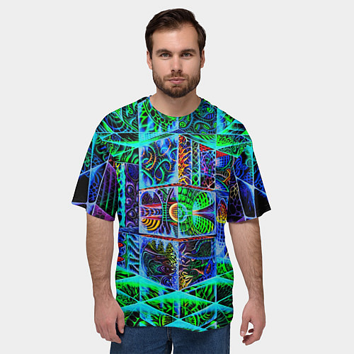 Мужская футболка оверсайз Психоделика узор кислотный / 3D-принт – фото 3