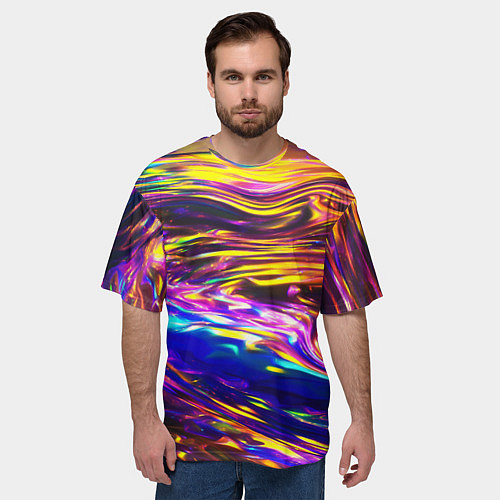 Мужская футболка оверсайз Неоновые полосы текстура / 3D-принт – фото 3