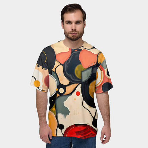 Мужская футболка оверсайз Абстракция с кругами и краской / 3D-принт – фото 3