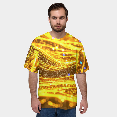 Мужская футболка оверсайз Золотые блестящие волны / 3D-принт – фото 3