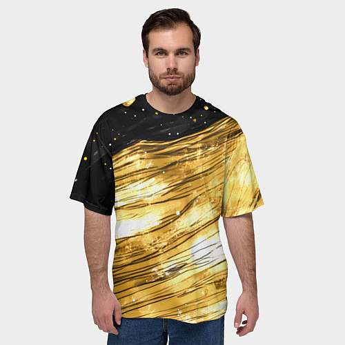 Мужская футболка оверсайз Золотой текстурный фон / 3D-принт – фото 3