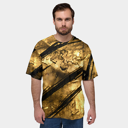 Мужская футболка оверсайз Золото с черной текстурой / 3D-принт – фото 3