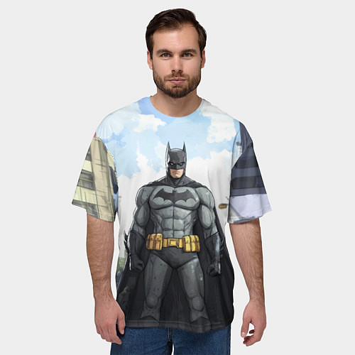 Мужская футболка оверсайз Бэтмен стоит на улице / 3D-принт – фото 3