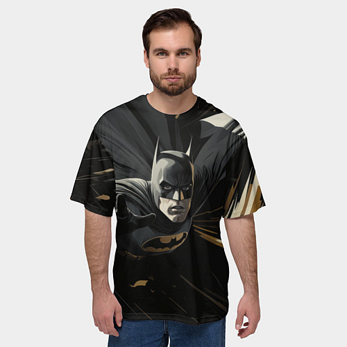Мужская футболка оверсайз Бэтмен черный плащ / 3D-принт – фото 3