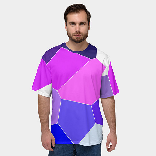 Мужская футболка оверсайз Сине-розовый крупные фрагменты / 3D-принт – фото 3
