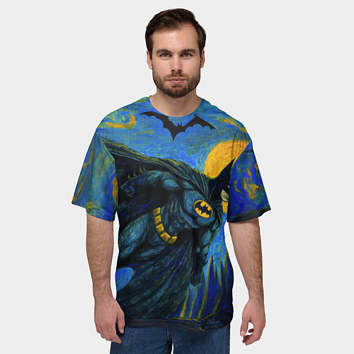 Мужская футболка оверсайз Бэтмен в стиле Ван-Гога / 3D-принт – фото 3