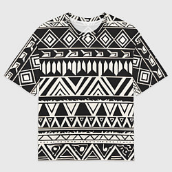 Мужская футболка оверсайз Черно белый орнамент в этническом стиле