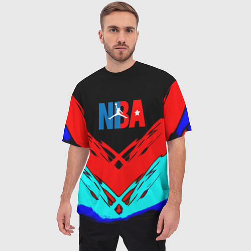 Мужская футболка оверсайз NBA краски геометрия / 3D-принт – фото 3