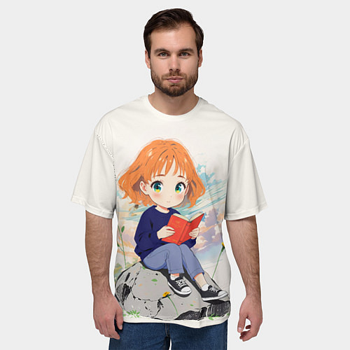 Мужская футболка оверсайз Аниме девушка и книга / 3D-принт – фото 3