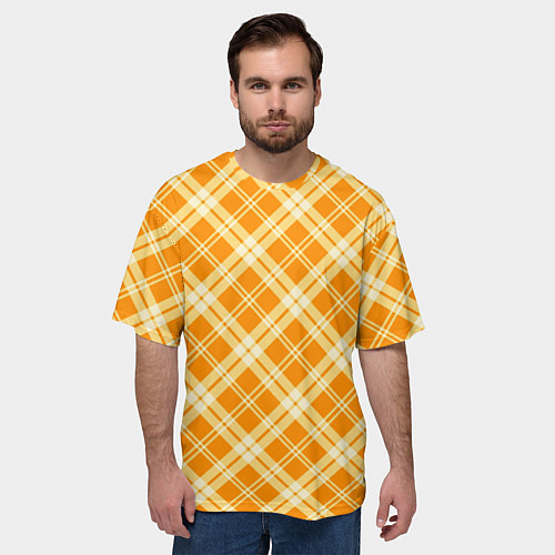 Мужская футболка оверсайз Жёлтый крупная клетка / 3D-принт – фото 3
