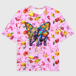 Футболка оверсайз мужская Слон с крыльями бабочки, цвет: 3D-принт