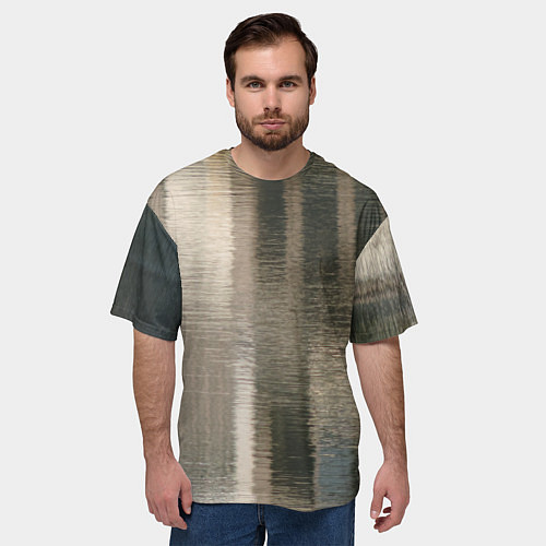Мужская футболка оверсайз Размытые серо-бежевые полосы / 3D-принт – фото 3