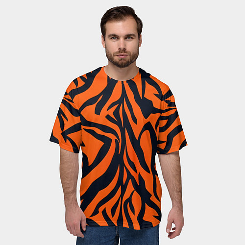 Мужская футболка оверсайз Расцветка тигра / 3D-принт – фото 3
