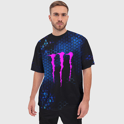 Мужская футболка оверсайз Monster energy броня / 3D-принт – фото 3