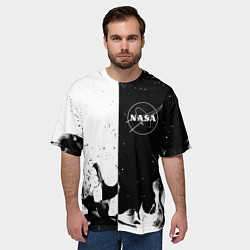 Футболка оверсайз мужская Nasa черно белый огонь, цвет: 3D-принт — фото 2