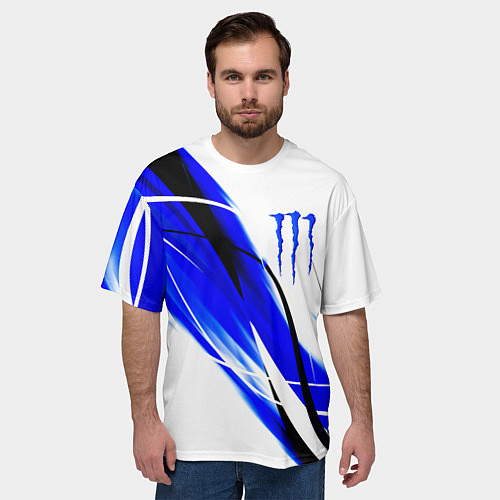 Мужская футболка оверсайз Monster energy линии абстракции / 3D-принт – фото 3