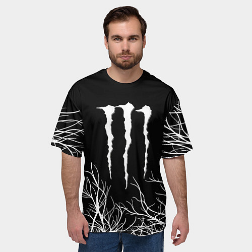 Мужская футболка оверсайз Monster energy лес / 3D-принт – фото 3