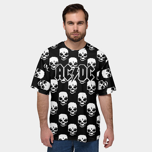 Мужская футболка оверсайз AC DC rock skull / 3D-принт – фото 3