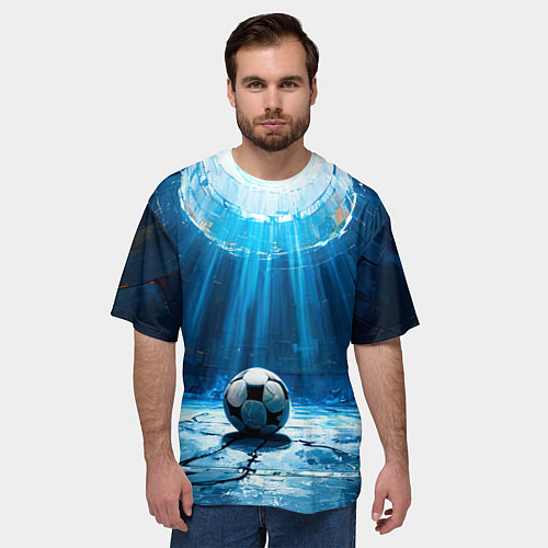 Мужская футболка оверсайз Футбольный мяч в синем / 3D-принт – фото 3