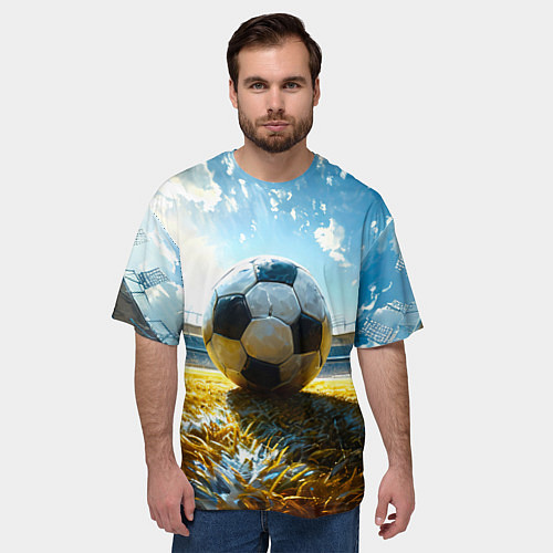 Мужская футболка оверсайз Футбольный мяч на стадионе / 3D-принт – фото 3