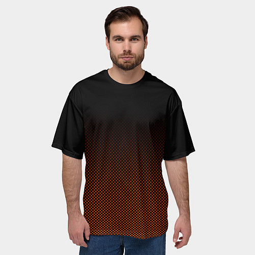 Мужская футболка оверсайз Градиент тёмный чёрно-оранжевый / 3D-принт – фото 3
