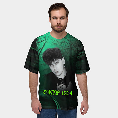Мужская футболка оверсайз Сектор газа зеленый фон / 3D-принт – фото 3