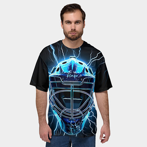 Мужская футболка оверсайз Маска голкипера в молниях / 3D-принт – фото 3