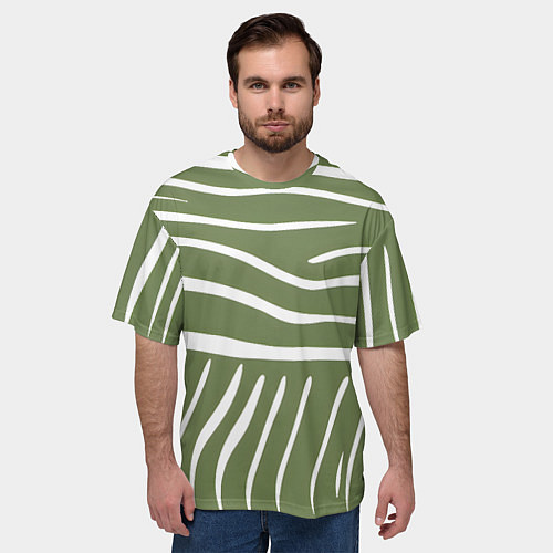 Мужская футболка оверсайз Полоски зеленой зебры / 3D-принт – фото 3