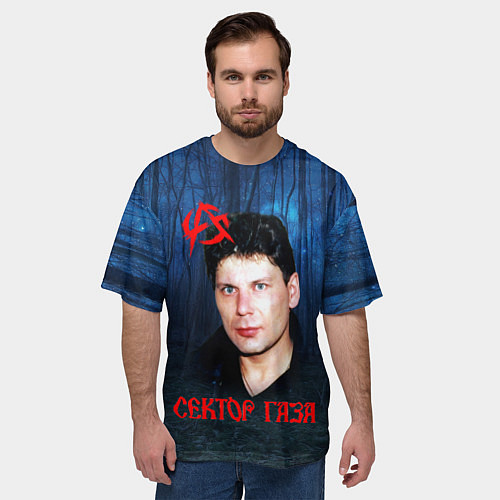 Мужская футболка оверсайз Юрий Хой синий фон леса / 3D-принт – фото 3