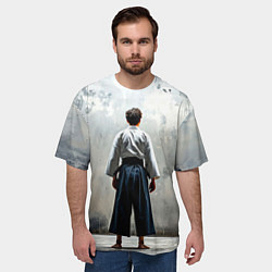 Футболка оверсайз мужская Боец айкидо на сером, цвет: 3D-принт — фото 2
