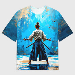 Футболка оверсайз мужская Боец айкидо на синем, цвет: 3D-принт