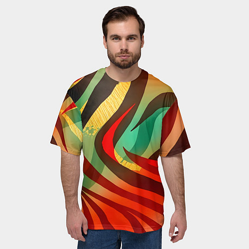 Мужская футболка оверсайз Жаркая полосатая абстракция / 3D-принт – фото 3