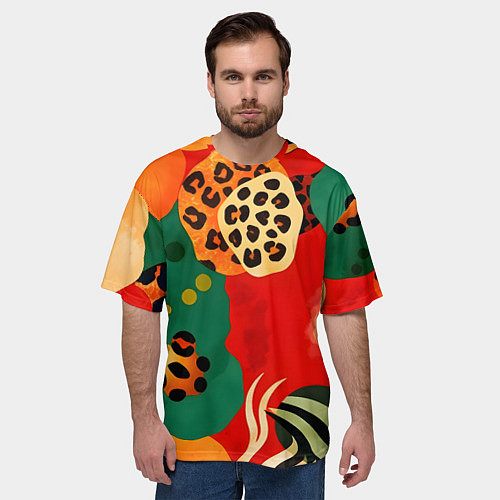 Мужская футболка оверсайз Анималистичный африканский паттерн / 3D-принт – фото 3