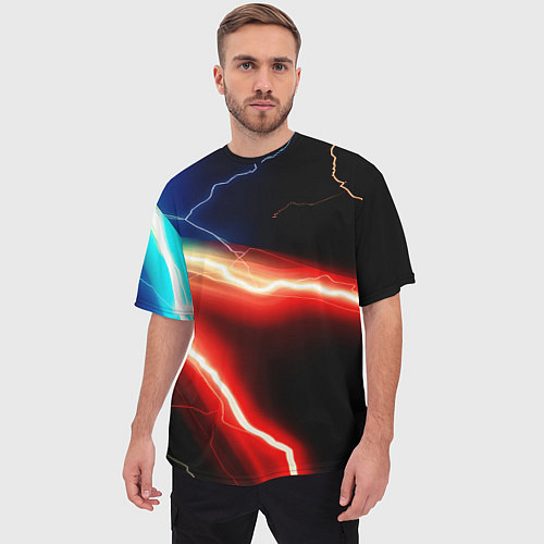 Мужская футболка оверсайз Lightning light / 3D-принт – фото 3