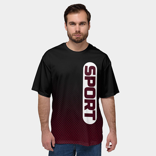 Мужская футболка оверсайз Sport чёрно-розовый текстурный градиент / 3D-принт – фото 3